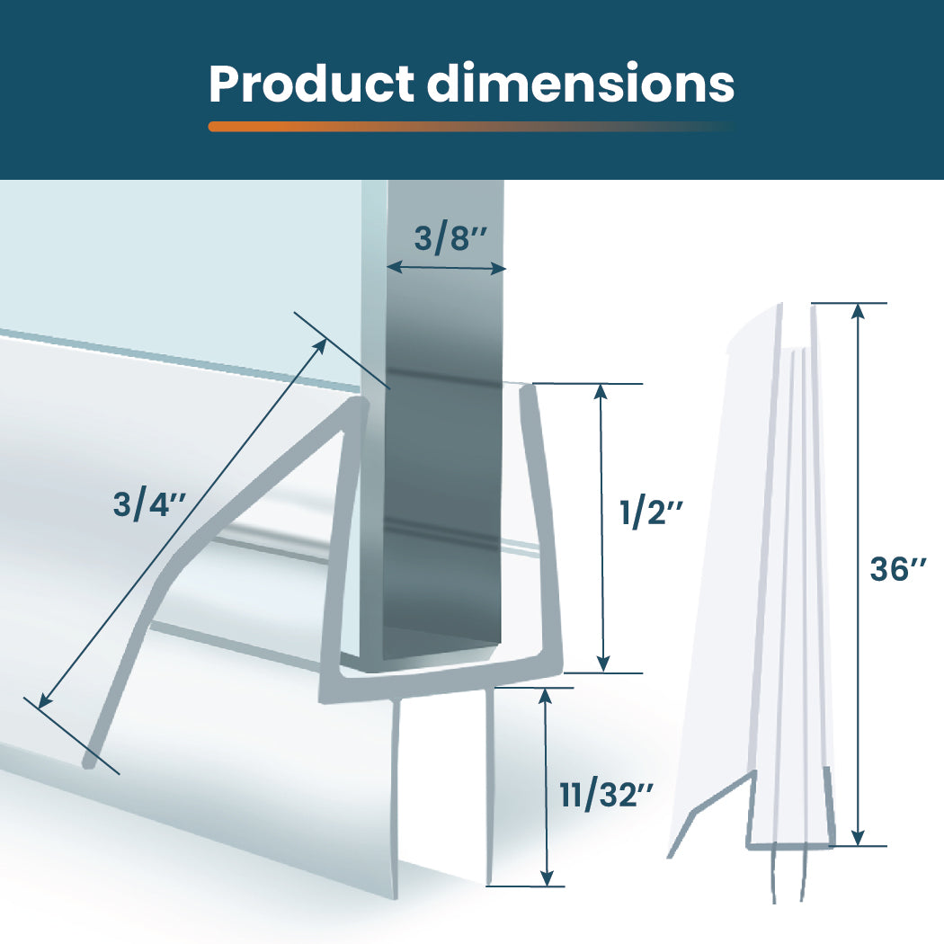 Shower Door Bottom Seal with Drip Rail – Ultra Clear 3/8”(10mm) Glass Shower Door Seal Strip – Non-Yellowing Glass Shower Door Sweep