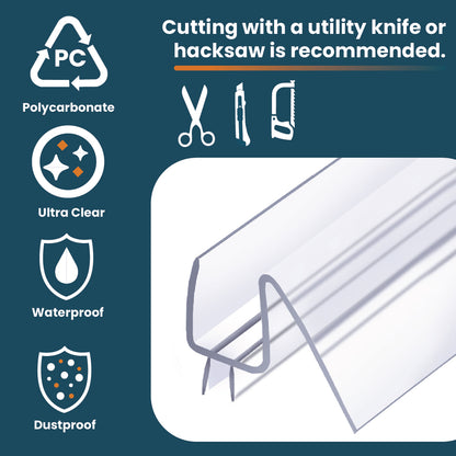Shower Door Bottom Seal with Drip Rail – Ultra Clear 3/8”(10mm) Glass Shower Door Seal Strip – Non-Yellowing Glass Shower Door Sweep