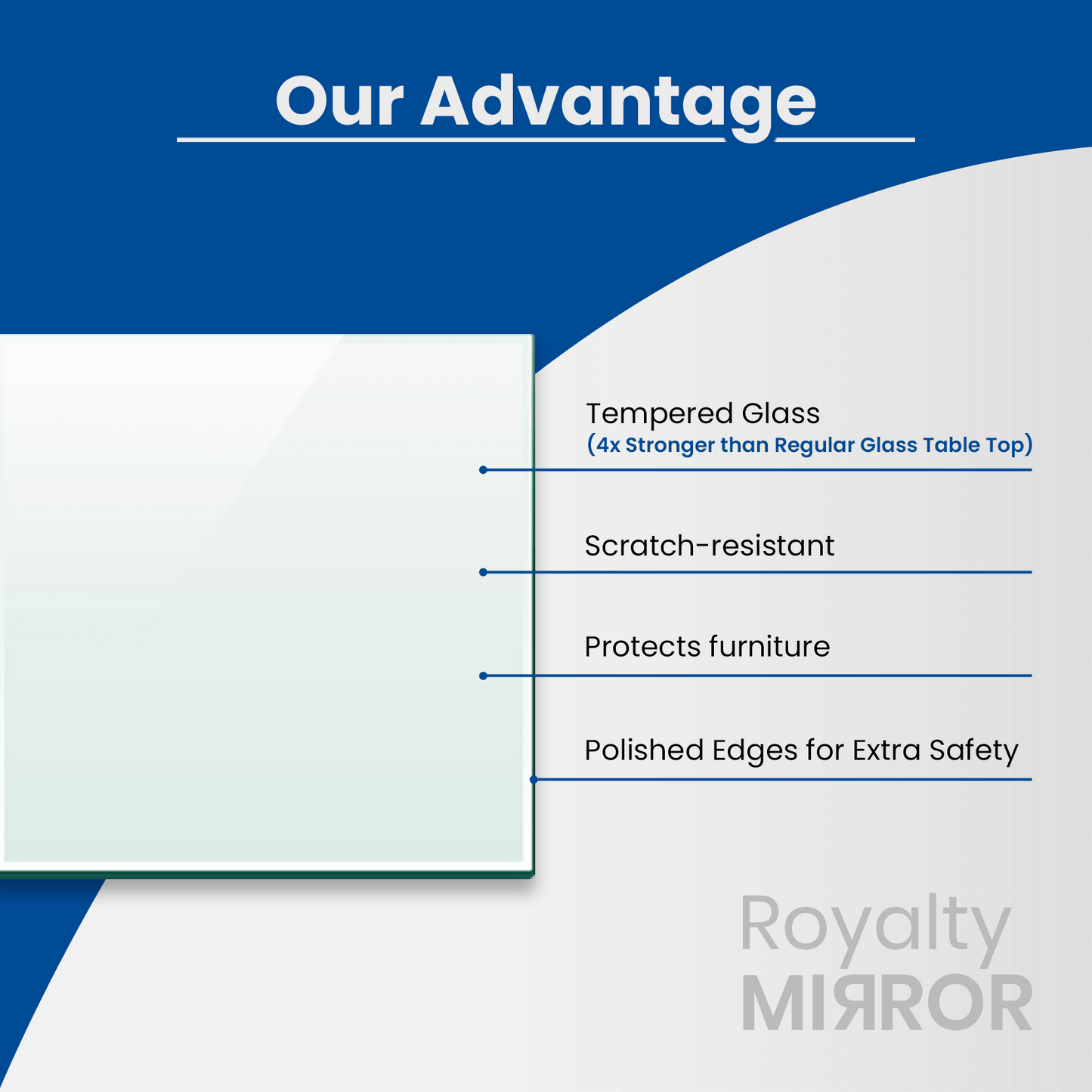 Square Glass Table Top - 4X Stronger Scratch Resistant than Regular