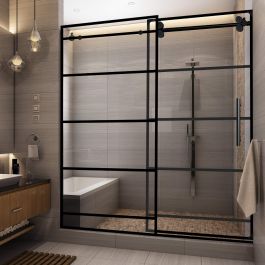 Sliding Glass Shower Door Tempered 3/8'' Clear Tempered Shower Door Install Ready